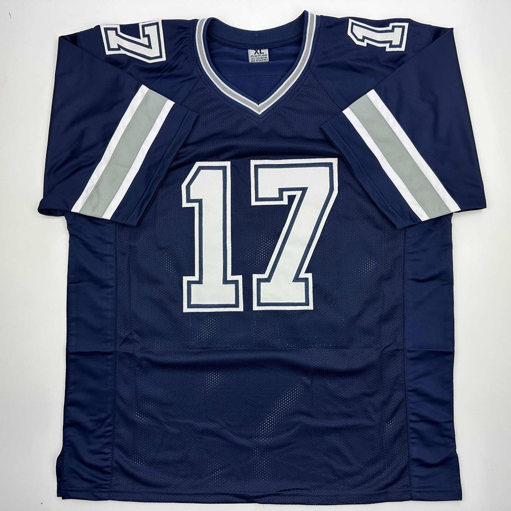 autographed-signed-brandon-aubrey-dallas-blue-football-jersey-beckett-bas-coa