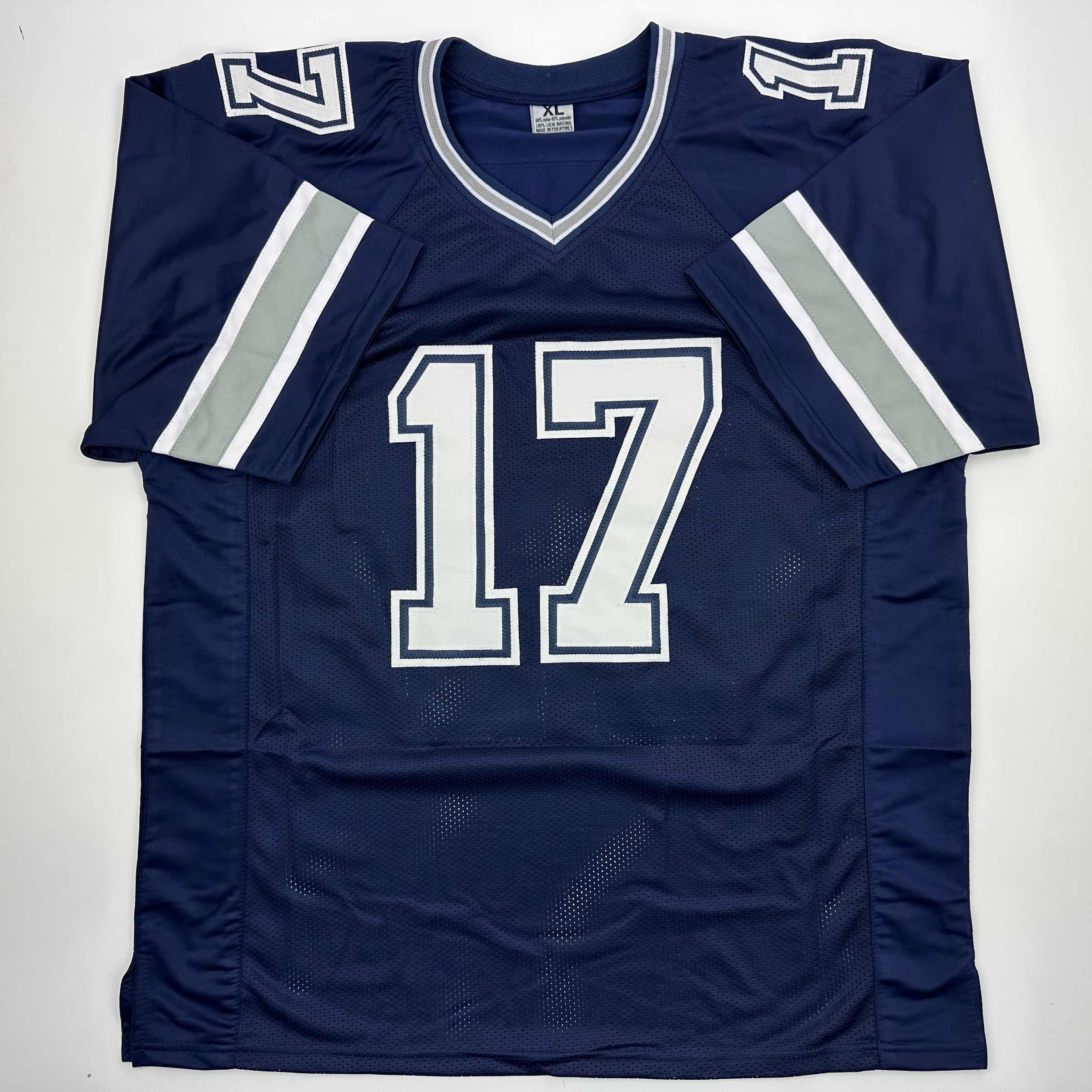autographed-signed-brandon-aubrey-dallas-blue-football-jersey-beckett-bas-coa