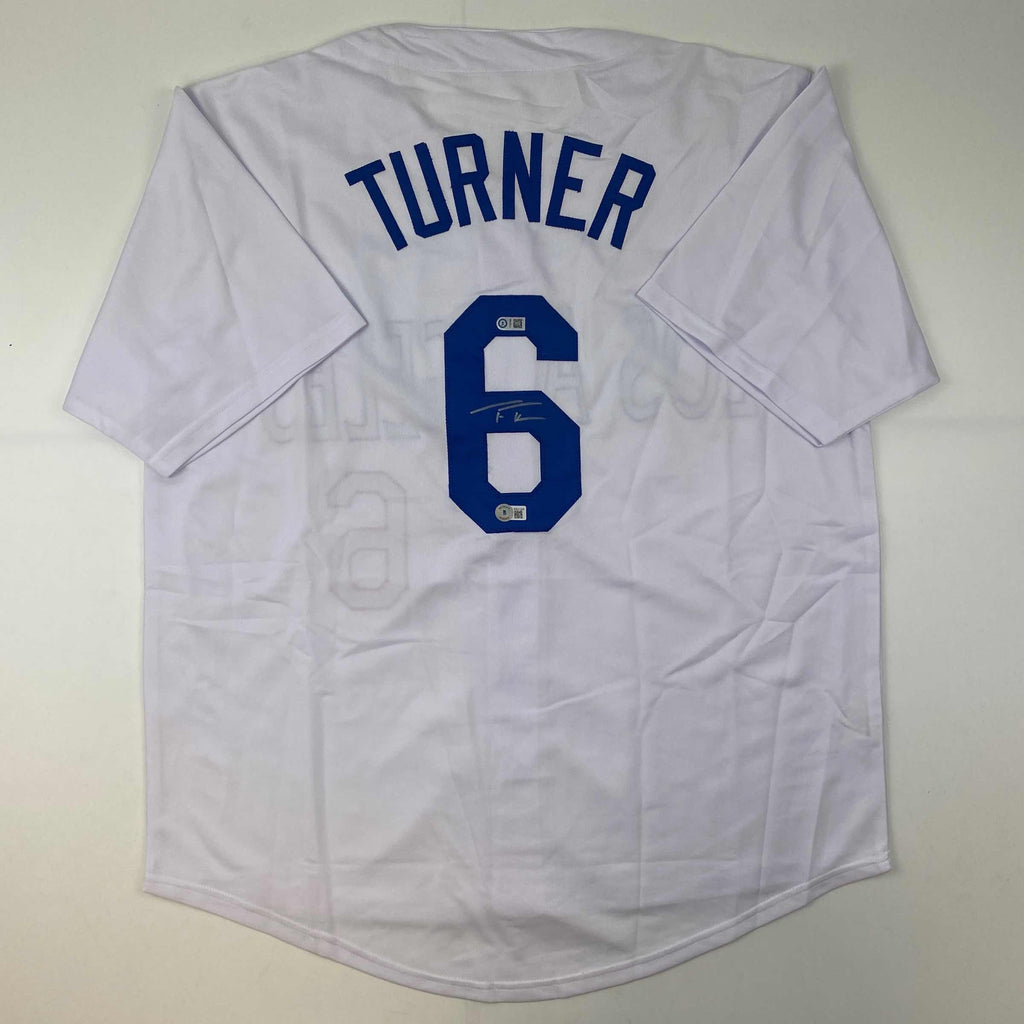 autographed-signed-trea-turner-los-angeles-la-white-baseball-jersey-beckett-bas-coa