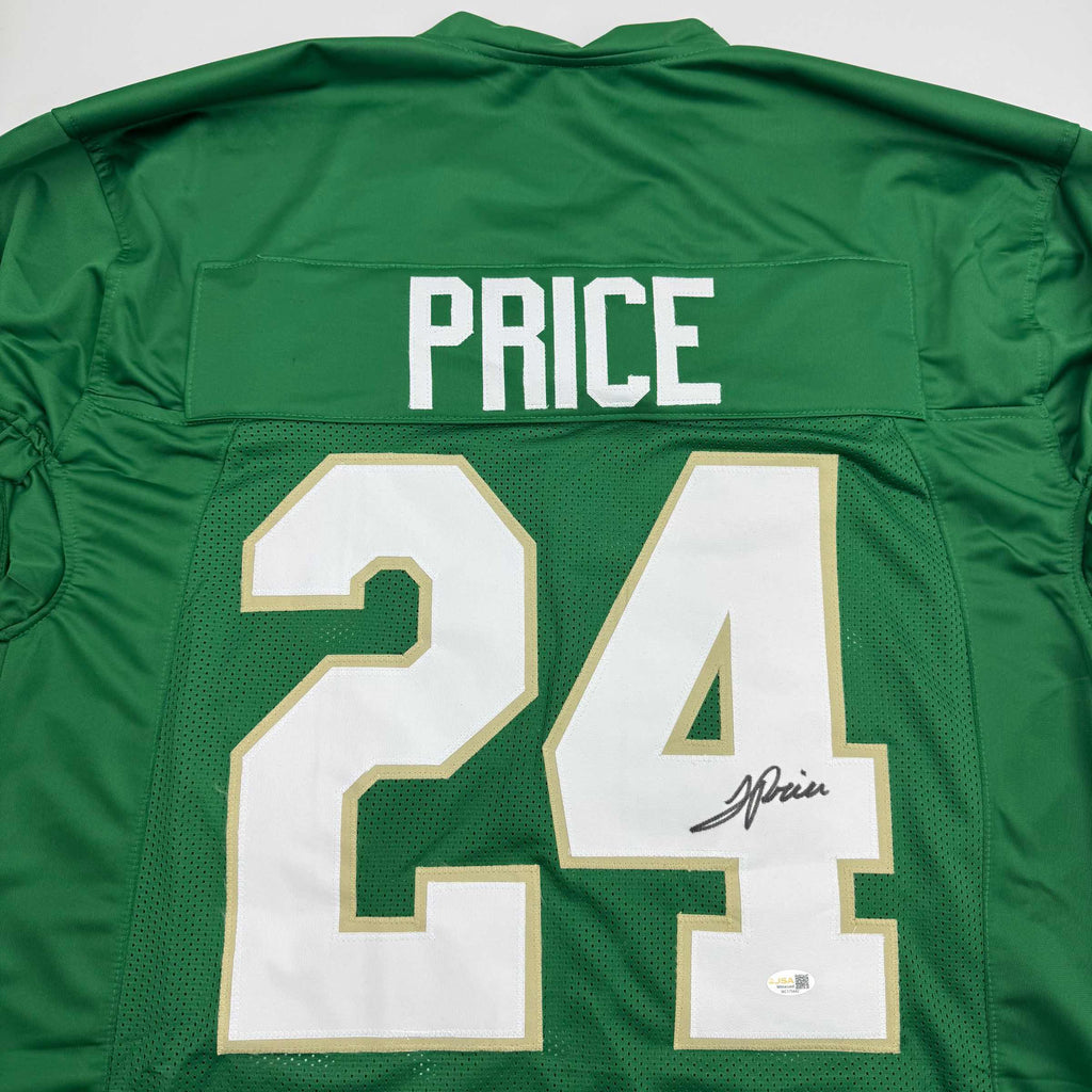 autographed-signed-jadarian-price-notre-dame-green-college-football-jersey-jsa-coa