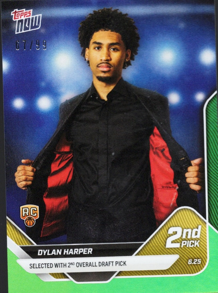 2025-topps-now-dylan-harper-d2-green-foil-99-san-antonio-spurs-rookie-rc-basketball-card