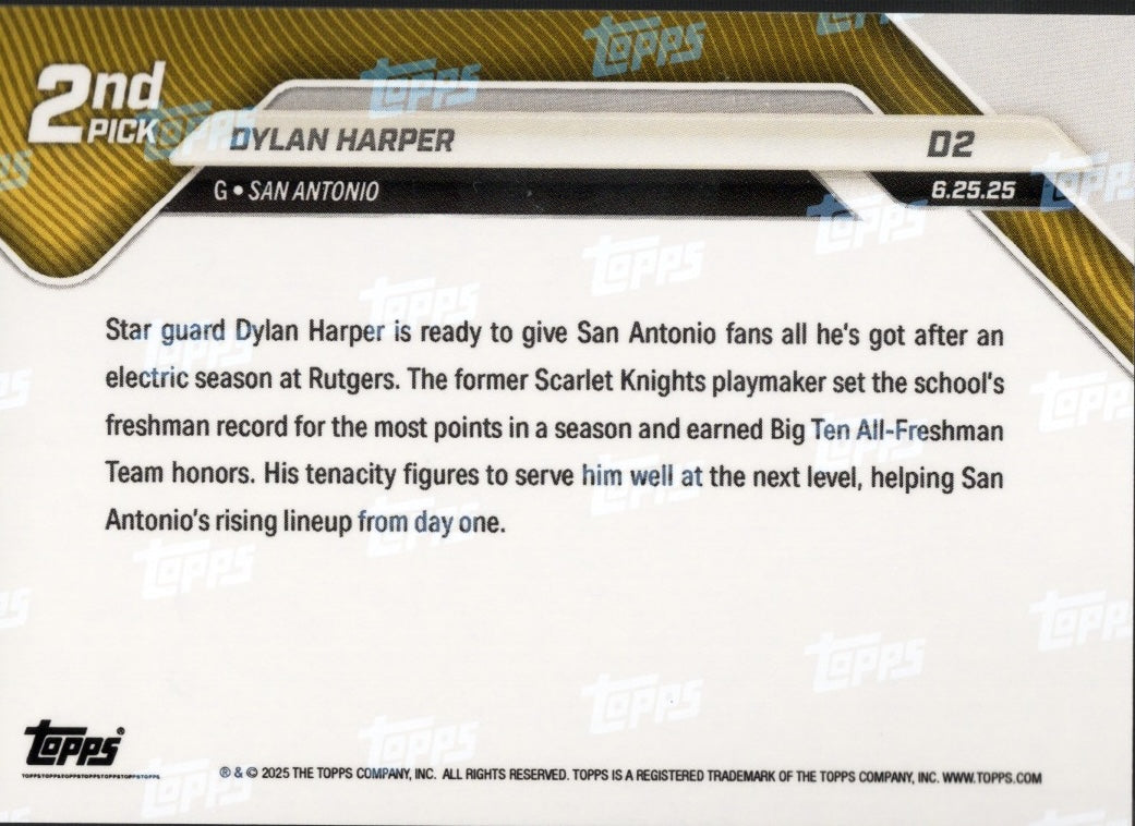 2025-topps-now-dylan-harper-d2-green-foil-99-san-antonio-spurs-rookie-rc-basketball-card