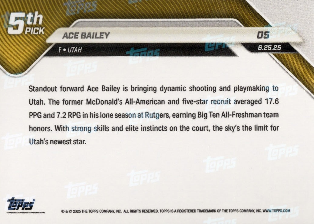 2025-topps-now-ace-bailey-d5-gold-foil-50-utah-jazz-rookie-rc-basketball-card