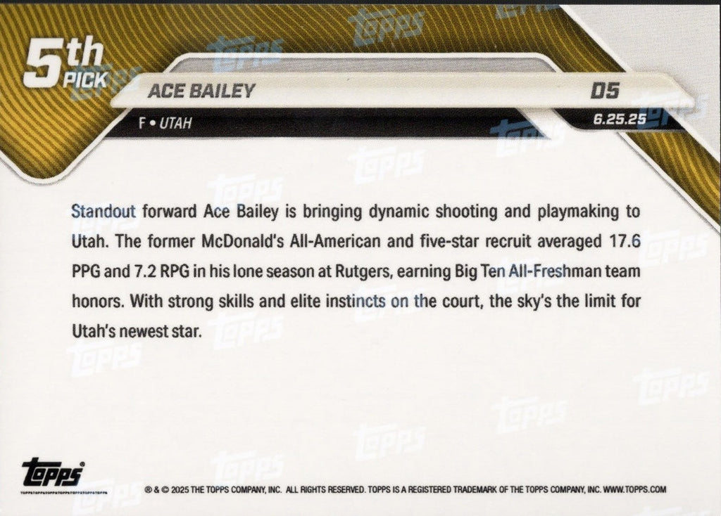2025-topps-now-ace-bailey-d5-blue-foil-75-utah-jazz-rookie-rc-basketball-card