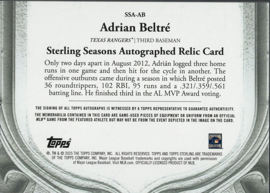 2025-topps-sterling-adrian-beltre-ssaab-sterling-seasons-2012-relic-auto-25-texas-rangers-baseball-card