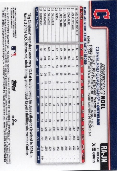2025-topps-chrome-sapphire-jhonkensy-noel-rajn-auto-199-rookie-rc-baseball-card