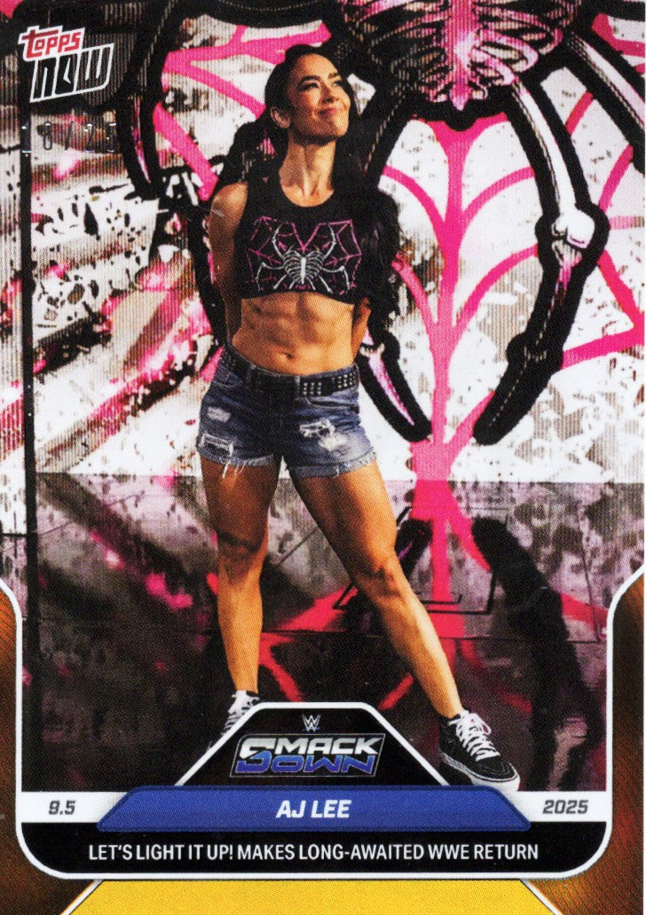 2025-topps-now-wwe-aj-lee-92-orange-foil-25-wrestling-card
