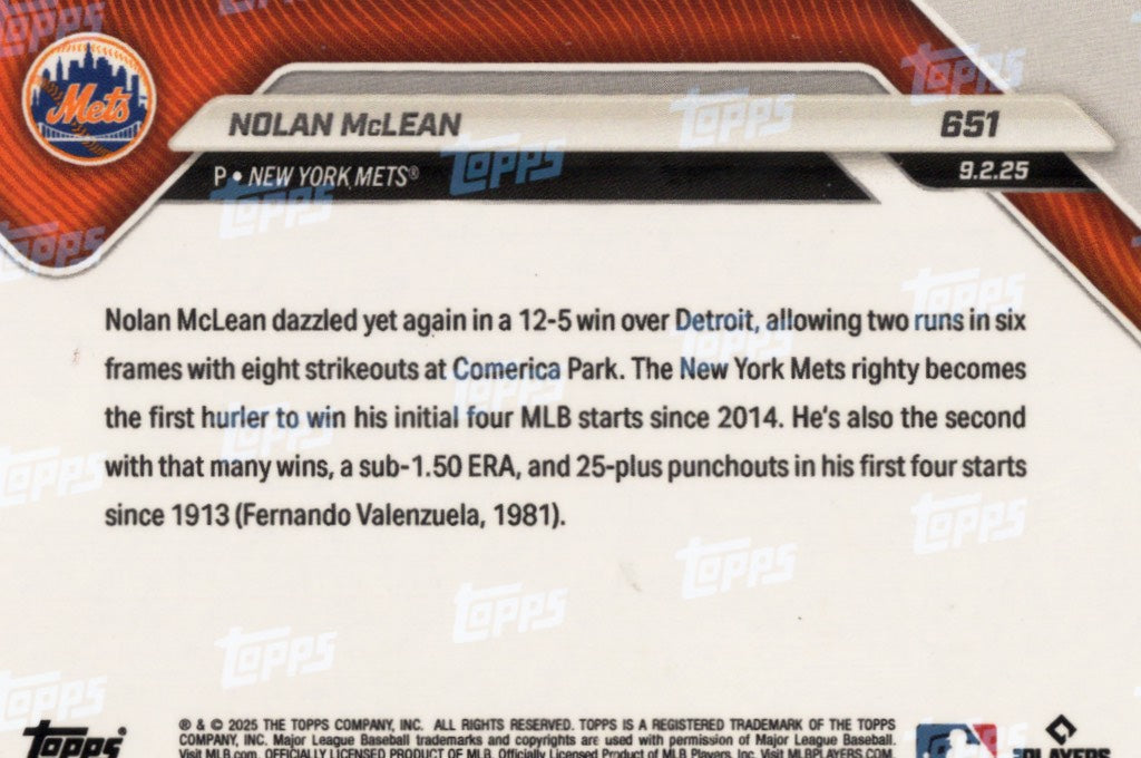 2025-topps-now-nolan-mclean-651-gold-foil-50-new-york-mets-rookie-rc-baseball-card