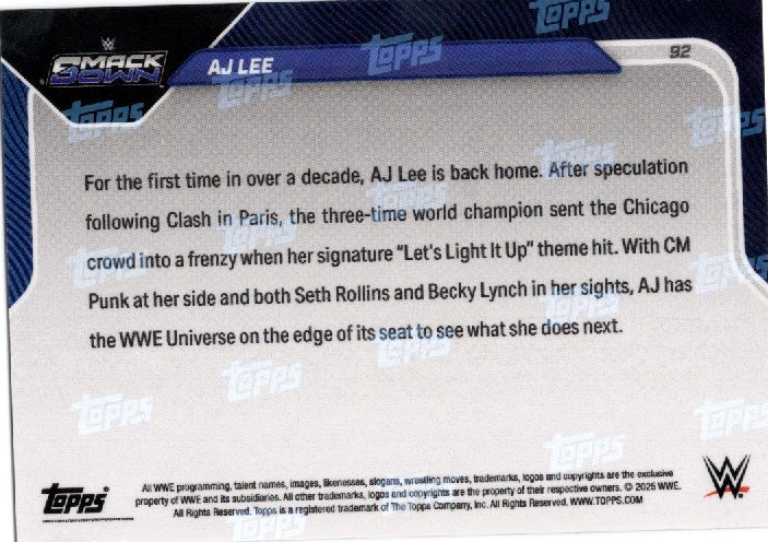 2025-topps-now-wwe-aj-lee-92-orange-foil-25-wrestling-card