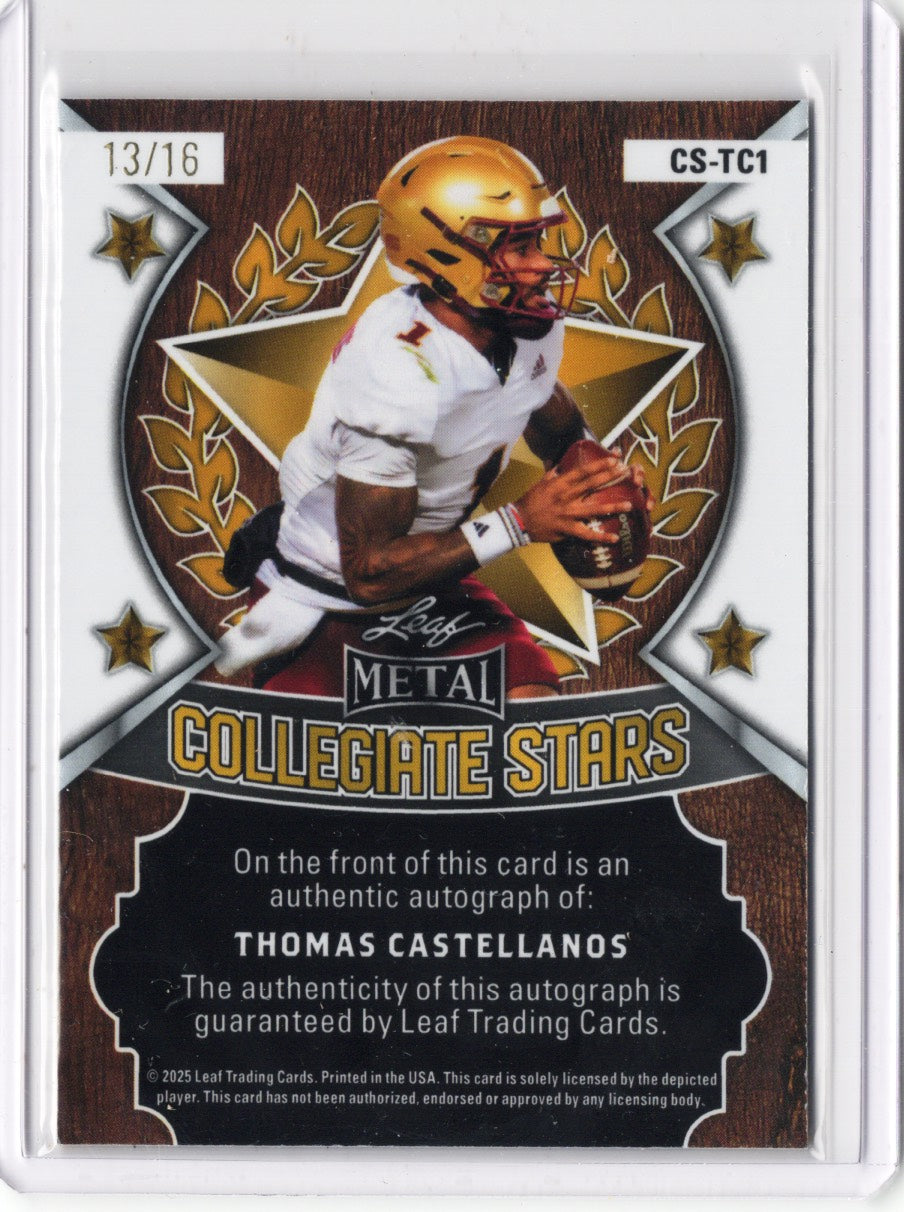 2025-leaf-metal-thomas-castellanos-cstc1-collegiate-stars-auto-16-florida-state-seminoles-rookie-rc-football-card
