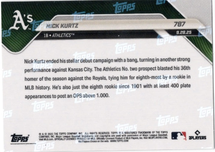 2025-topps-now-nick-kurtz-787-gold-foil-50-athletics-rookie-rc-baseball-card