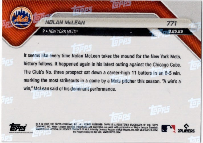 2025-topps-now-nolan-mclean-771-black-foil-10-new-york-mets-rookie-rc-baseball-card