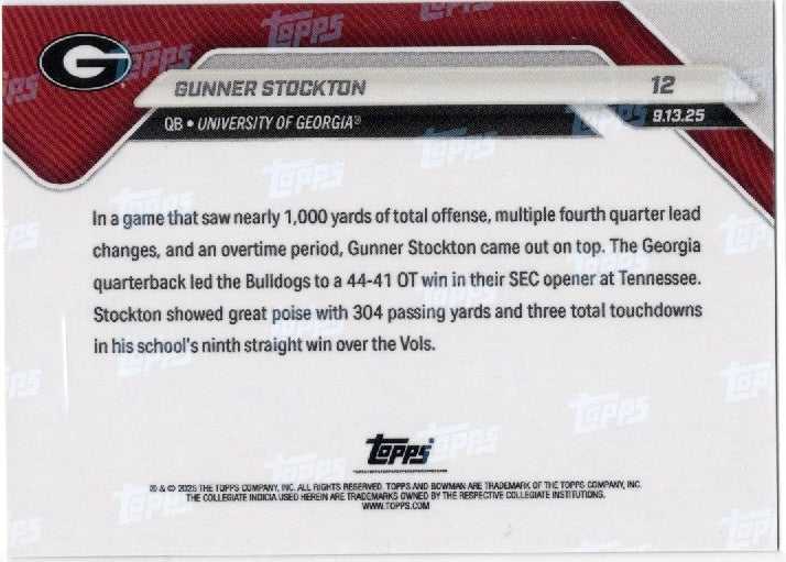 2025-topps-bowman-u-now-gunner-stockton-12-orange-foil-25-georgia-bulldogs-rookie-rc-football-card