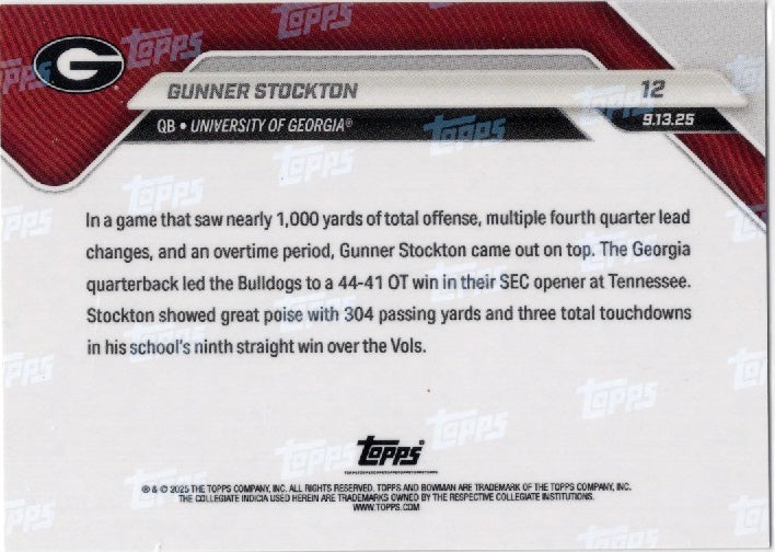 2025-topps-bowman-u-now-gunner-stockton-12-gold-foil-50-georgia-bulldogs-rookie-rc-football-card