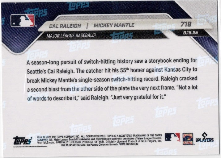 2025-topps-now-cal-raleigh-mickey-mantle-719-gold-foil-50-baseball-card