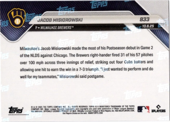 2025-topps-now-jacob-misiorowski-833-red-foil-5-milwaukee-brewers-rookie-rc-baseball-card