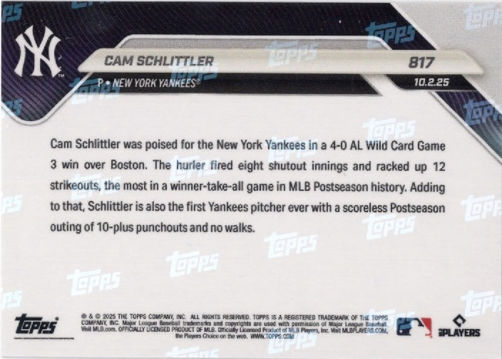 2025-topps-now-cam-schlittler-817-gold-foil-50-new-york-yankees-rookie-rc-baseball-card