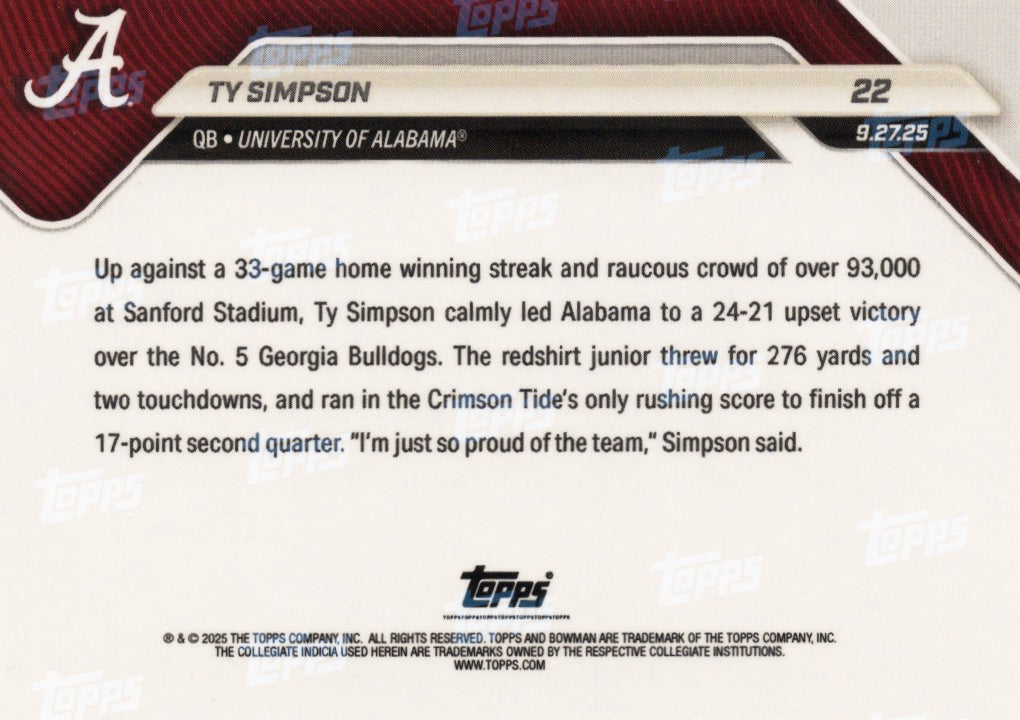 2025-topps-bowman-u-now-ty-simpson-22-gold-foil-50-alabama-crimson-tide-rookie-rc-football-card