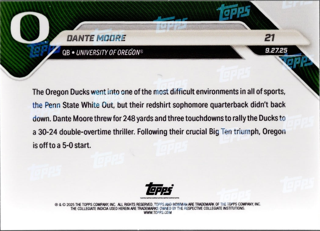 2025-topps-bowman-u-now-dante-moore-21-gold-foil-50-oregon-ducks-rookie-rc-football-card