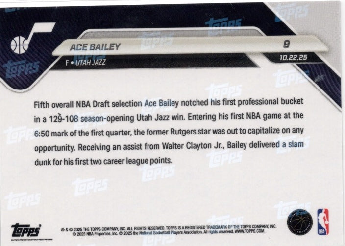2025-topps-now-ace-bailey-9-green-foil-99-utah-jazz-rookie-rc-basketball-card