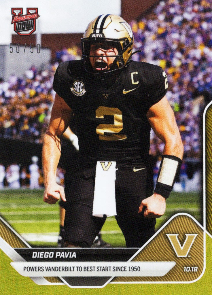 2025-topps-bowman-u-now-diego-pavia-31-gold-foil-50-vanderbilt-commodores-rookie-rc-football-card