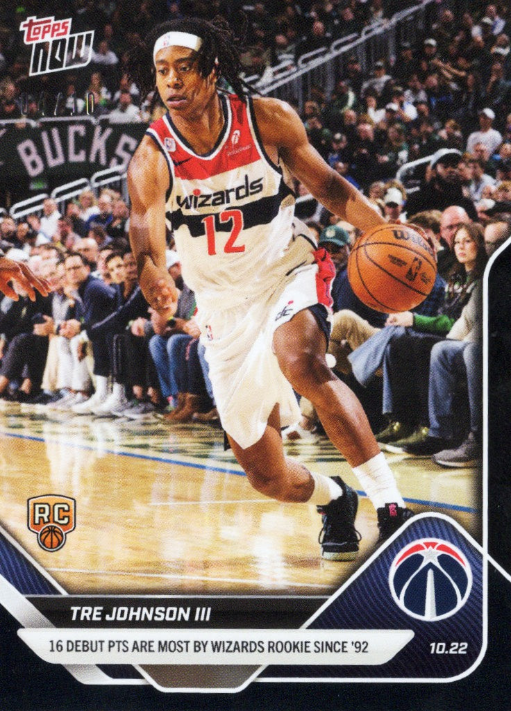 2025-topps-now-tre-johnson-14-black-foil-10-washington-wizards-rookie-rc-basketball-card