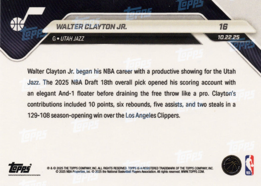 2025-topps-now-walter-clayton-jr-16-gold-foil-50-utah-jazz-rookie-rc-basketball-card