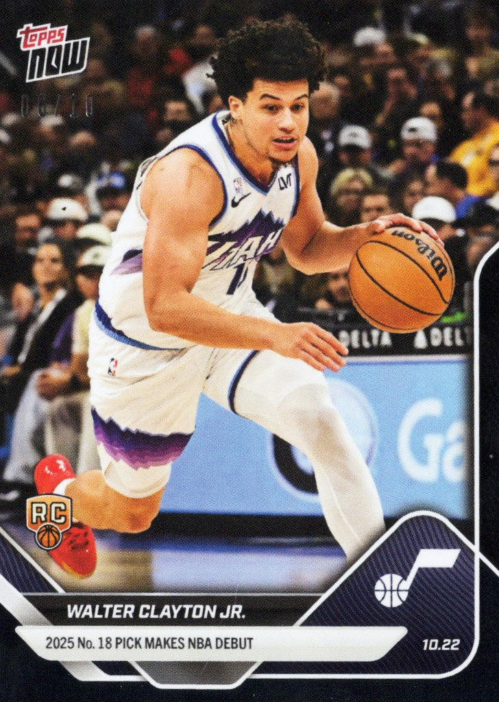 2025-topps-now-walter-clayton-jr-16-black-foil-10-utah-jazz-rookie-rc-basketball-card