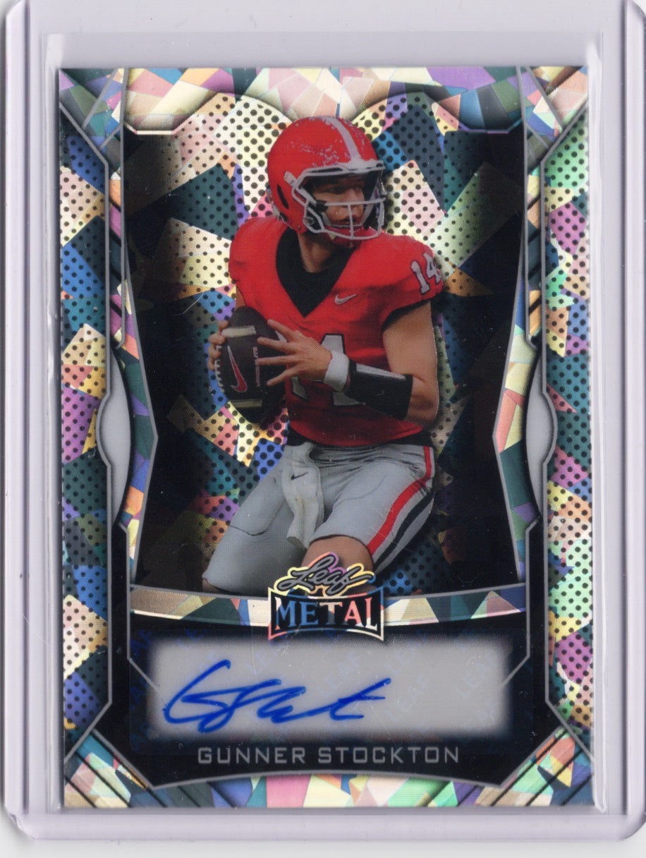 2025-leaf-metal-gunner-stockton-mags1-silver-ice-auto-49-georgia-bulldogs-rookie-rc-football-card