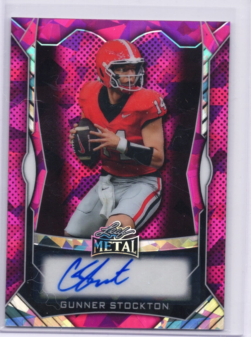 2025-leaf-metal-gunner-stockton-mags1-pink-ice-auto-20-georgia-bulldogs-rookie-rc-football-card
