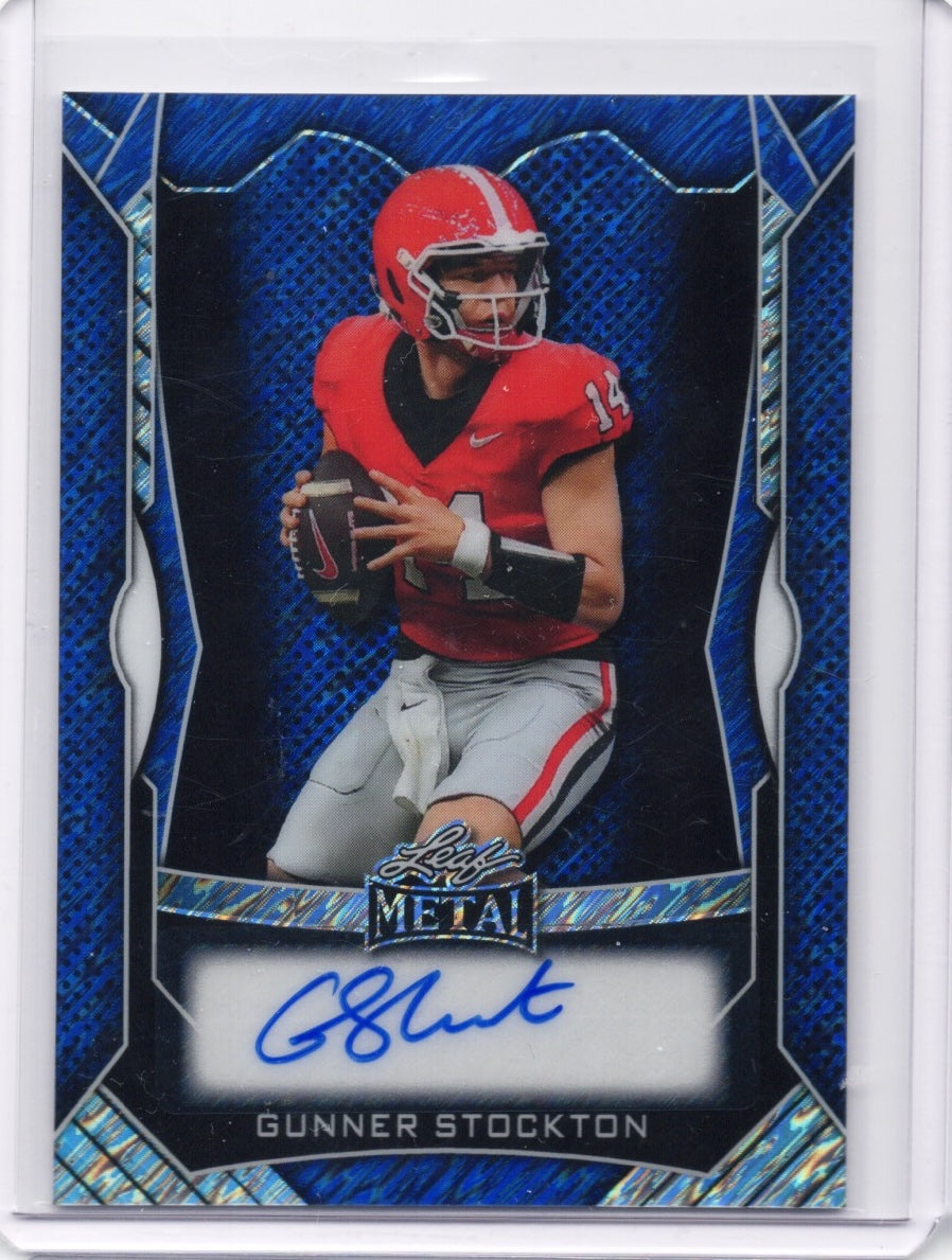 2025-leaf-metal-gunner-stockton-mags1-blue-shimmer-auto-30-georgia-bulldogs-rookie-rc-football-card