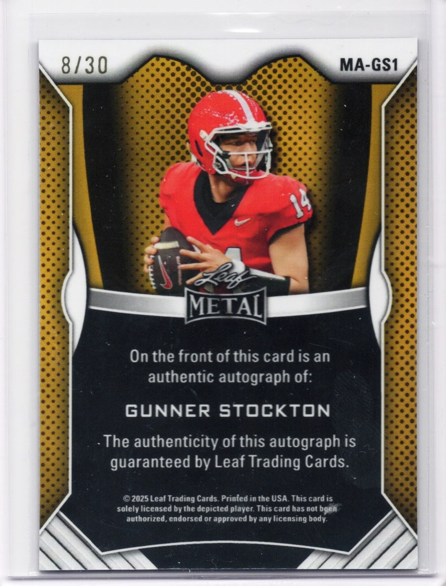 2025-leaf-metal-gunner-stockton-mags1-blue-shimmer-auto-30-georgia-bulldogs-rookie-rc-football-card