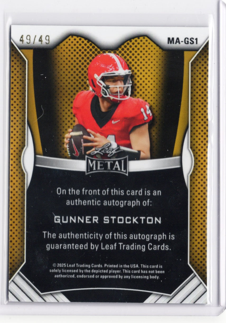2025-leaf-metal-gunner-stockton-mags1-silver-ice-auto-49-georgia-bulldogs-rookie-rc-football-card