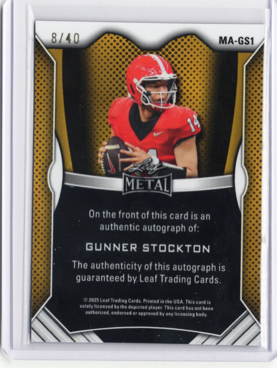 2025-leaf-metal-gunner-stockton-mags1-red-shimmer-auto-40-georgia-bulldogs-rookie-rc-football-card