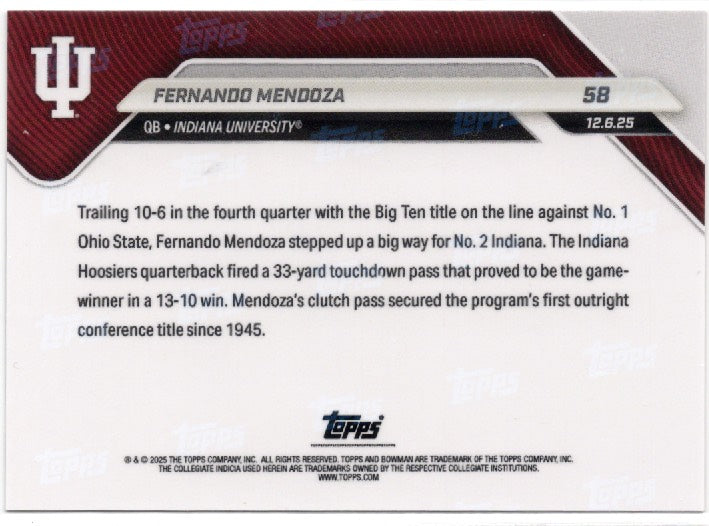 2025-topps-bowman-u-now-fernando-mendoza-58-orange-foil-25-indiana-hoosiers-rookie-rc-football-card