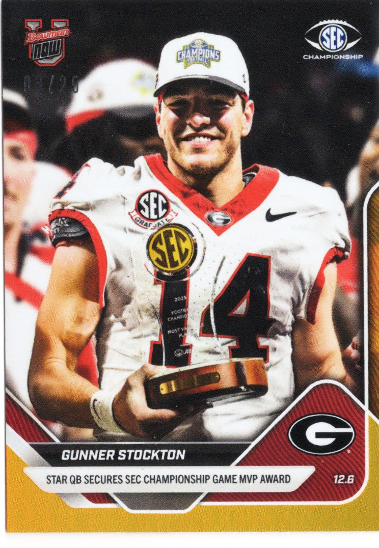 2025-topps-bowman-u-now-gunner-stockton-57-orange-foil-25-georgia-bulldogs-rookie-rc-football-card