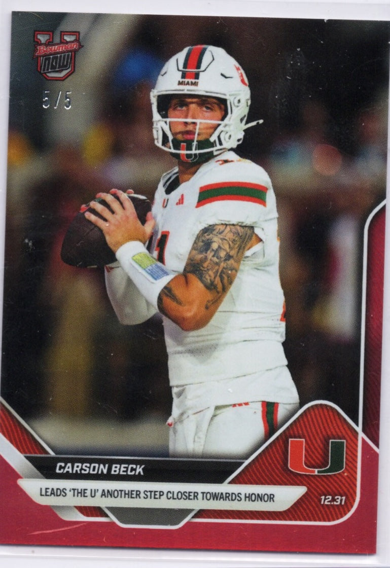 2025-topps-bowman-u-now-carson-beck-63-red-foil-5-miami-hurricanes-rookie-rc-football-card