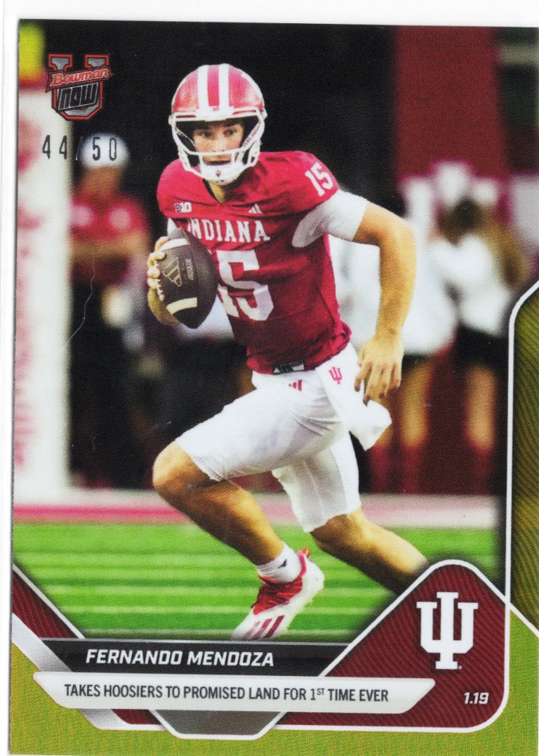 2025-topps-bowman-u-now-fernando-mendoza-67-gold-foil-50-indiana-hoosiers-rookie-rc-football-card