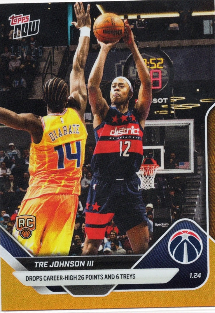 2025-topps-now-tre-johnson-140-orange-foil-25-washington-wizards-rookie-rc-basketball-card
