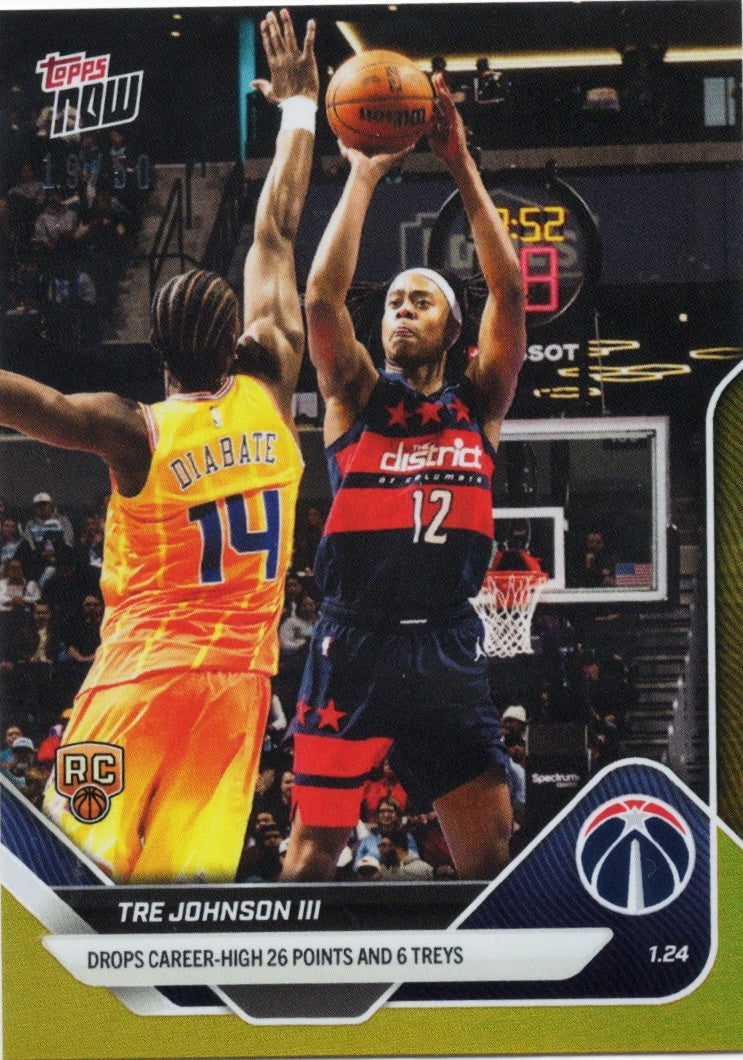 2025-topps-now-tre-johnson-140-gold-foil-50-washington-wizards-rookie-rc-basketball-card