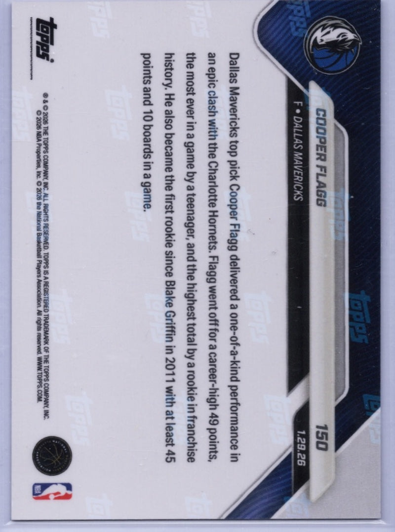 2025-topps-now-cooper-flagg-150-gold-foil-50-dallas-mavericks-rookie-rc-basketball-card