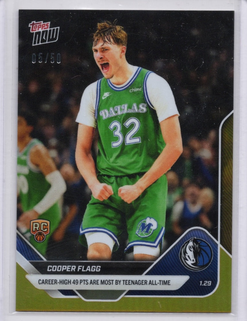 2025-topps-now-cooper-flagg-150-gold-foil-50-dallas-mavericks-rookie-rc-basketball-card