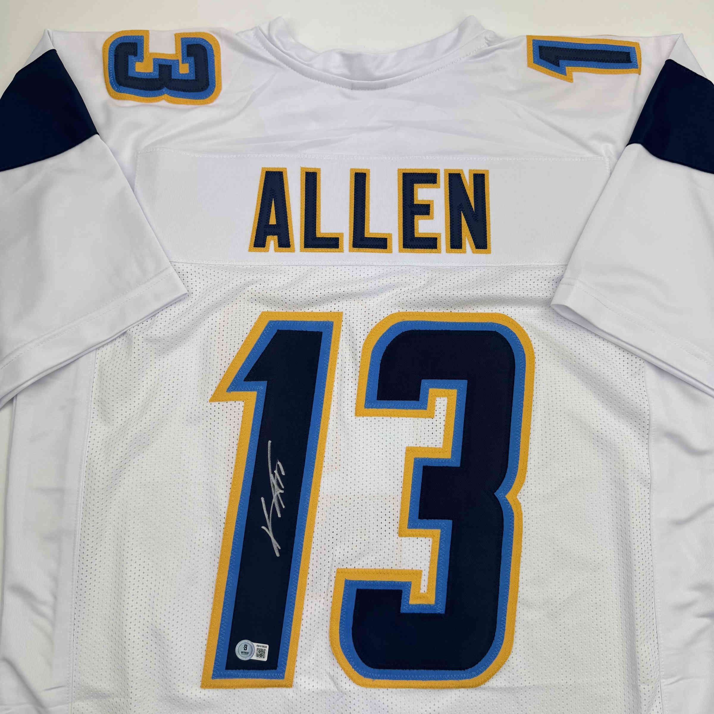 autographed-signed-keenan-allen-los-angeles-la-white-football-jersey-beckett-bas-coa