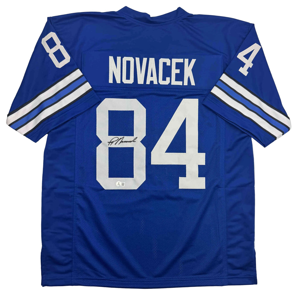 autographed-signed-jay-novacek-dallas-blue-football-jersey-beckett-bas-coa