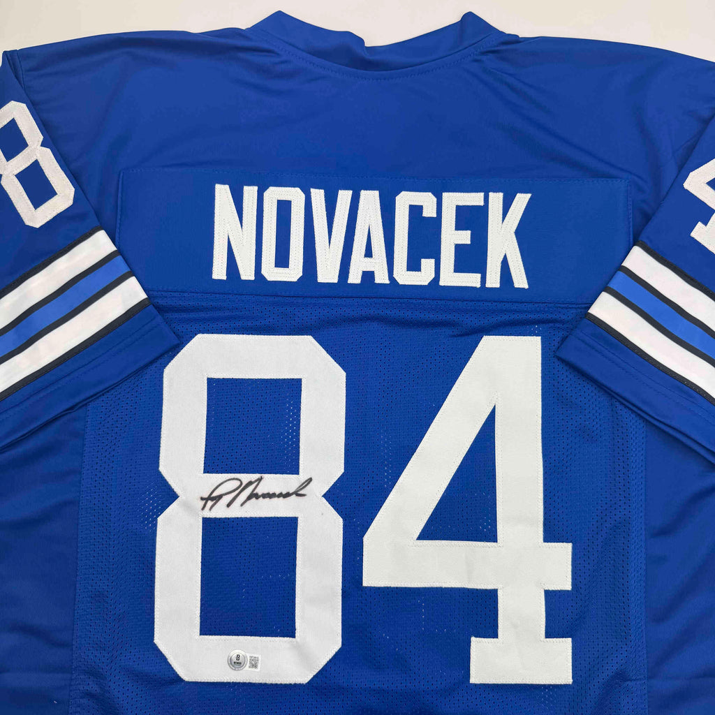 autographed-signed-jay-novacek-dallas-blue-football-jersey-beckett-bas-coa