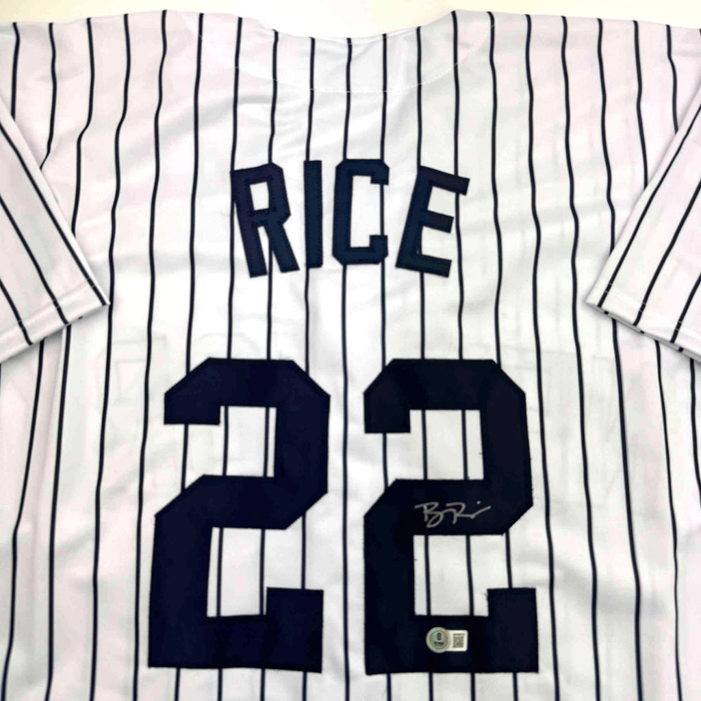 autographed-signed-ben-rice-new-york-pinstripe-baseball-jersey-jsa-coa
