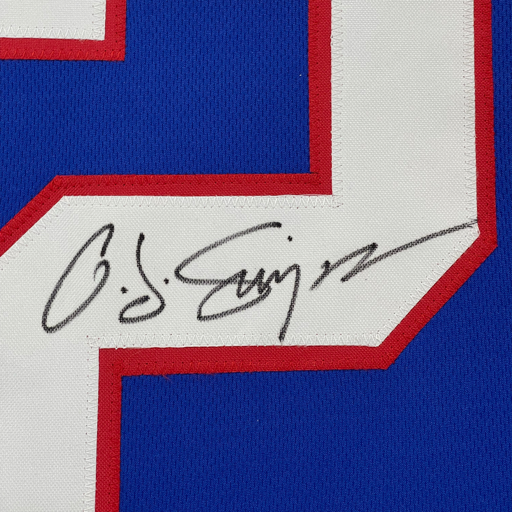 Framed Autographed/Signed OJ O.J. Simpson 35x39 Buffalo Blue Football Jersey JSA COA
