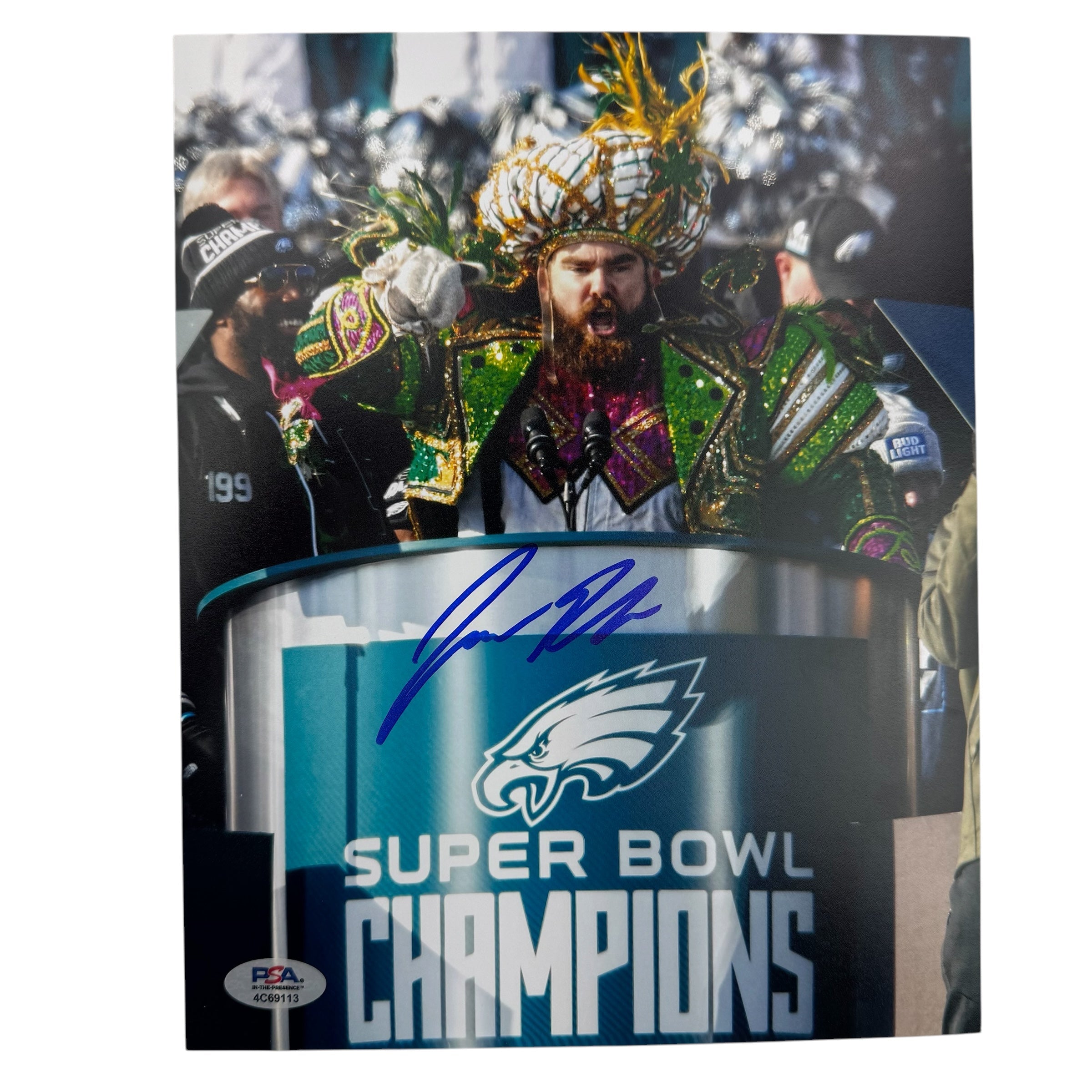 autographed-signed-jason-kelce-super-bowl-parade-speech-mummers-philadelphia-eagles-8x10-football-photo-psa-dna-coa