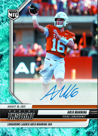 2025-panini-instant-arch-manning-ama-water-auto-10-texas-longhorns-rookie-rc-football-card