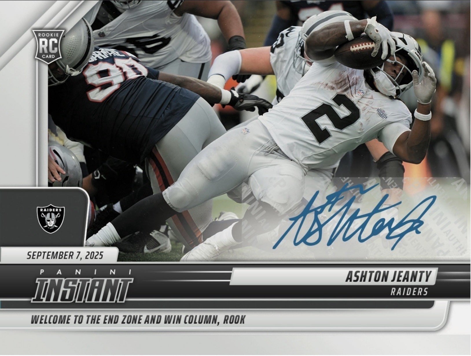 2025-panini-instant-nfl-ashton-jeanty-55-auto-99-las-vegas-raiders-rookie-rc-football-card